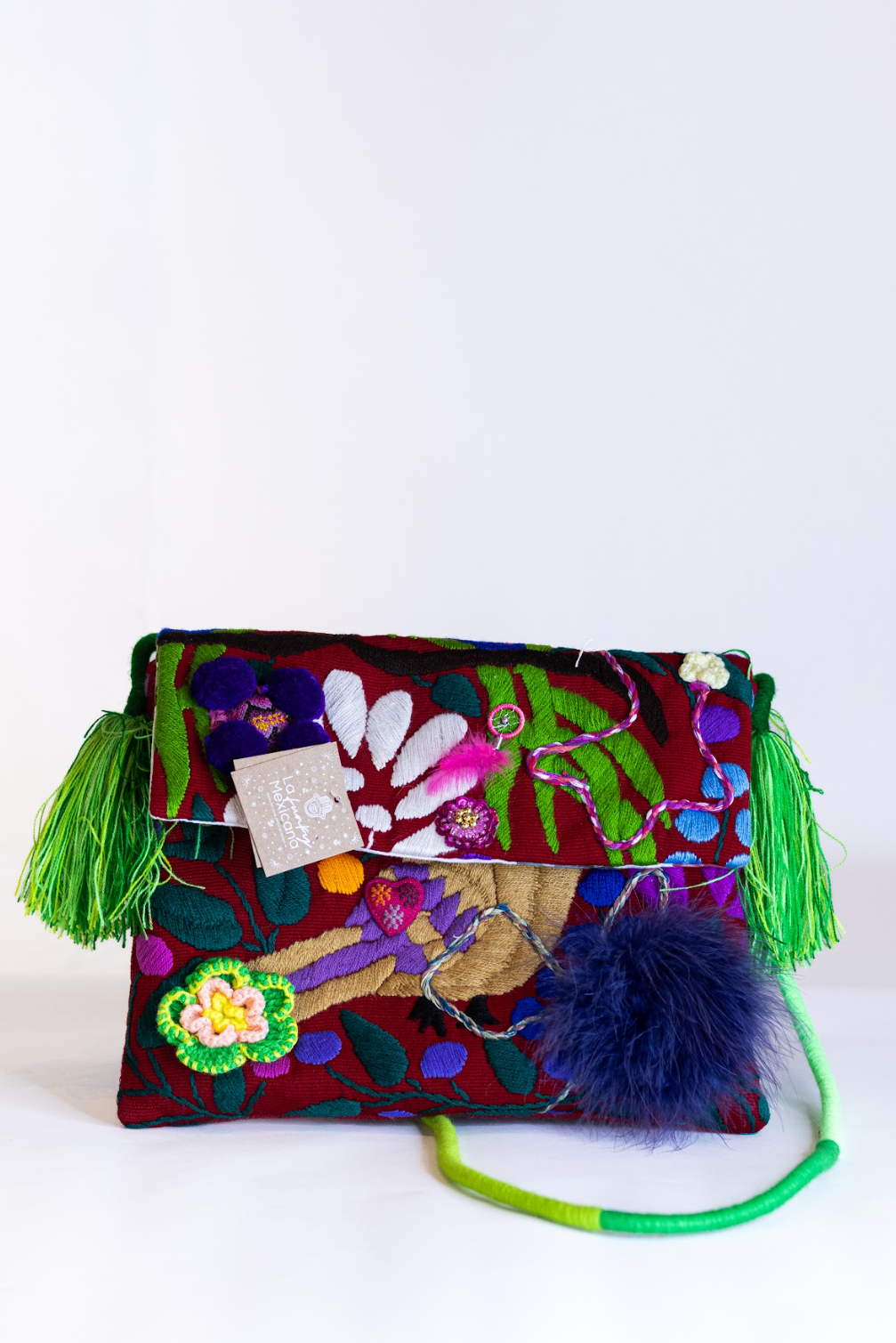 El Funky Clutch - Rojo & pompom morado